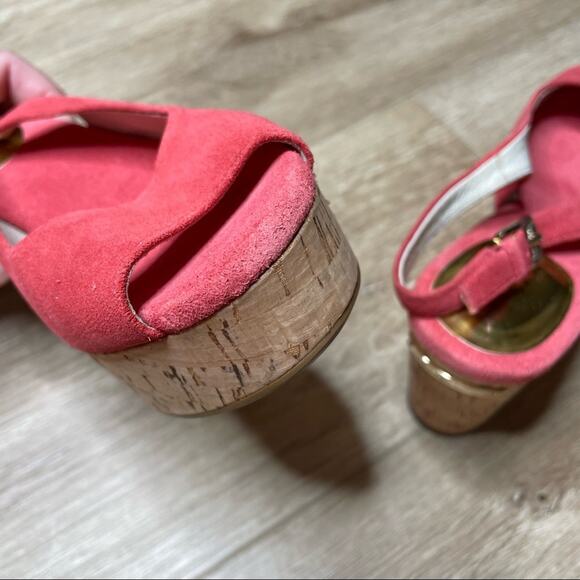 MICHAEL Michael Kors Women's Pink Suede Natalia Slingback Wedge Sandals sz 7.5 - Picture 7 of 10